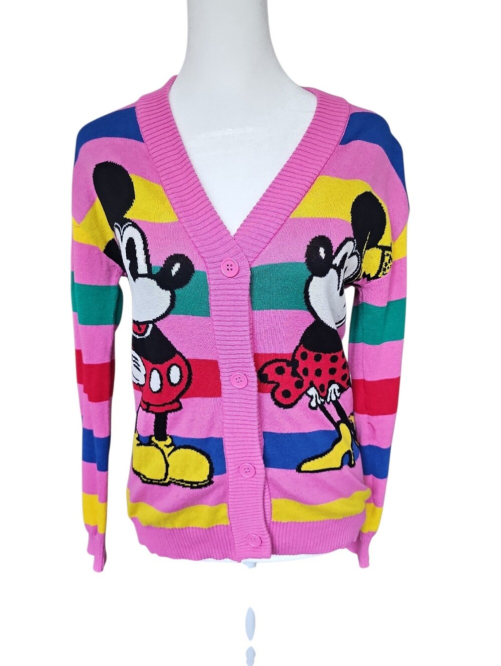Disney 100 Mickey & Minnie Mouse Retro Pink Striped Cardigan Large